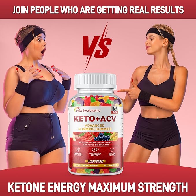 (2 Pack) Keto Apple Cider Vinegar Gummies, Keto ACV Gummy Diet Supplement, Advanced 1500mg ACV Gummies with Folate, B12、B6 and Keto Support for Women Men, Gelatin- Free, Vegan & Non-GMO (Multi-Flavor)-StrideForce Fitness