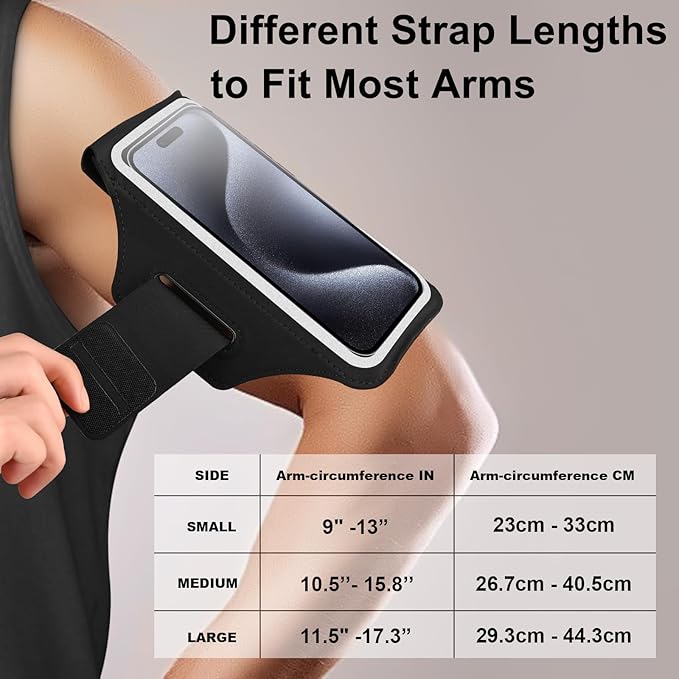 Running Armband with Earphone Bag Cell Phone Armband for iPhone 16 15 Pro 14 Plus 13 11 XR XS, Galaxy S24/S10 Water Resistant Sports Phone Holder Case & Zipper Slot Car Key Holder for 6.7 inch Phone-StrideForce Fitness