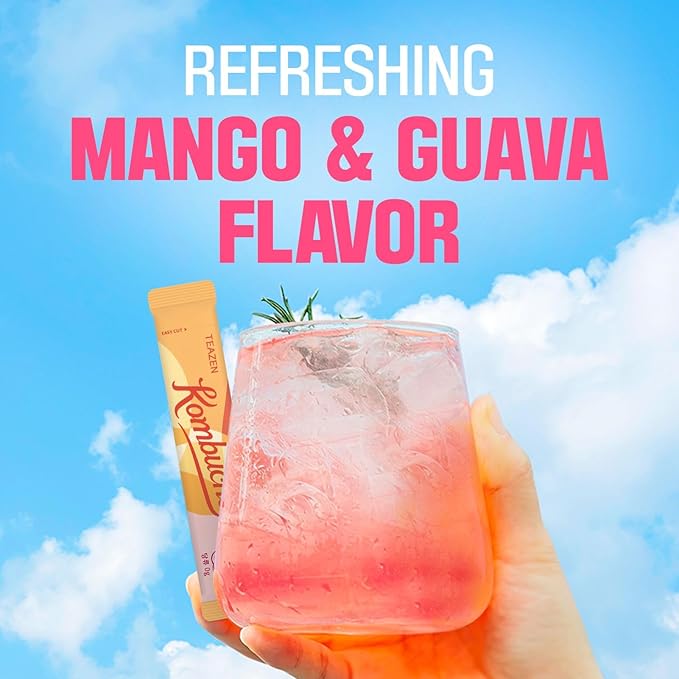 TEAZEN Mango Guava Kombucha Tea, Hydration Drink Mix, Sugar Free, Live Probiotics & Prebiotics, 10 Sticks, 1.76oz-StrideForce Fitness