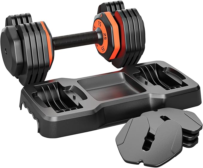 VEICK 25/55 lbs Adjustable Dumbbell with Anti-Slip Turning Handle, Fast Adjust Weight for Men Women, Exercise Equipment with Tray for Home Gym Full Body Workout Fitness-StrideForce Fitness