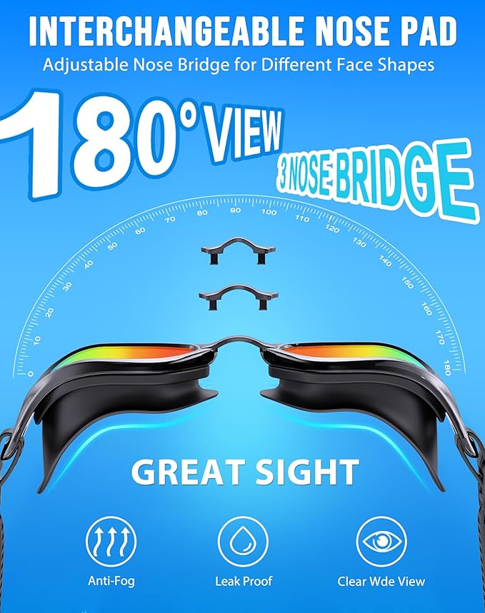 Swim Goggles, Unisex Adult Swimming Goggles Anti Fog Anti UV No Leakage Wide View for Men Women Youth-StrideForce Fitness