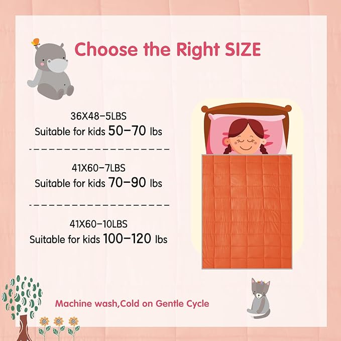 yescool Weighted Blanket (7 lbs, 41" x 60", Orange) Cooling Heavy Blanket for Sleeping Perfect for 60-90 lbs, Breathable Blanket with Premium Glass Bead, Machine Washable-StrideForce Fitness