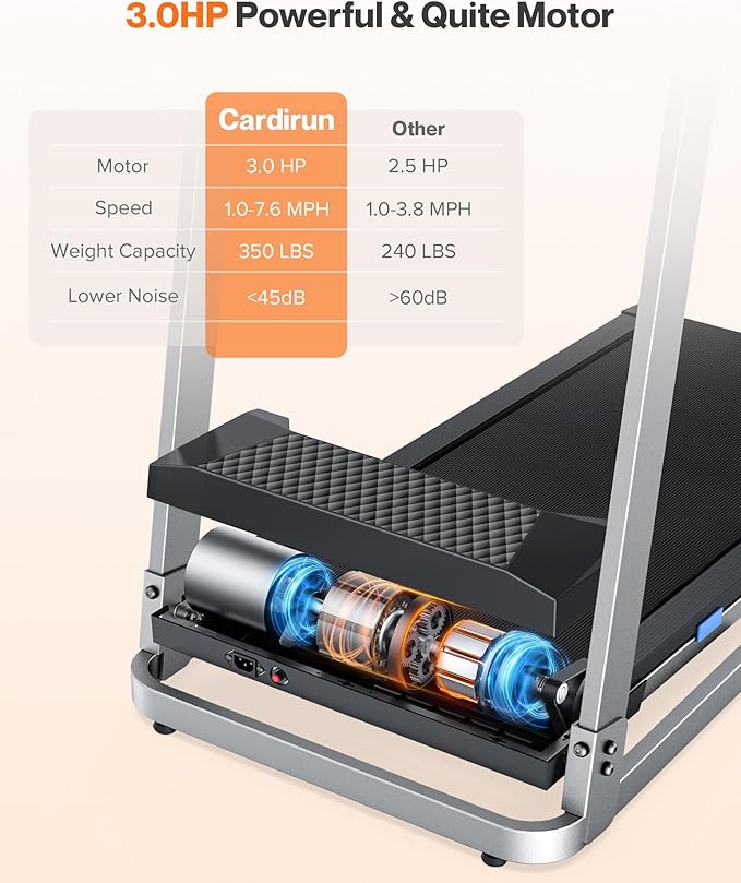 Folding Treadmill with Incline, 3.0 HP Quiet Treadmills for Home, 350 lbs Weight Capacity & 7.6 MPH, Incline Treadmill with Pulse Sensor and Bluetooth Speaker, Wide Belt, App, LED Display-StrideForce Fitness