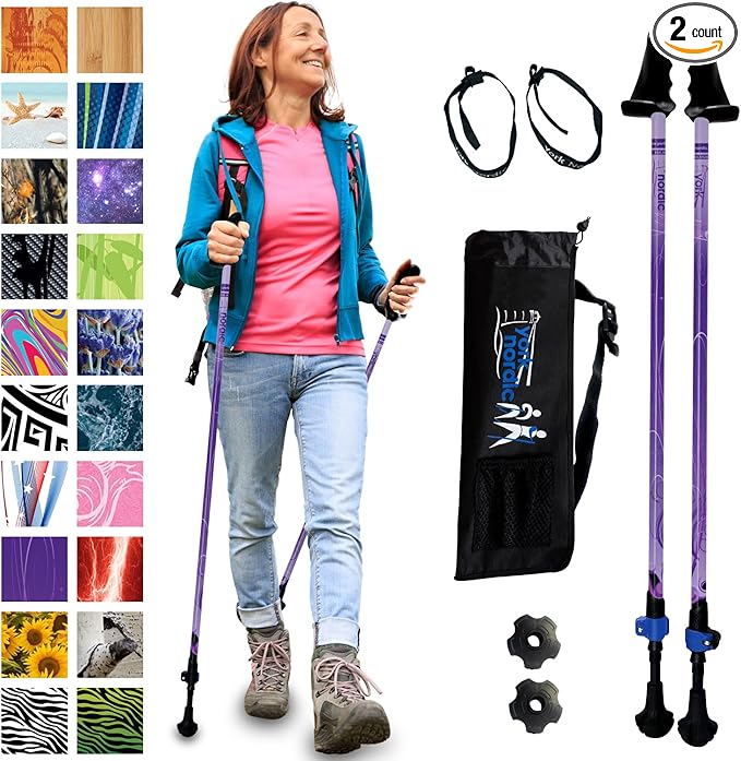 York Nordic Motivator Walking Poles for Balance and Rehab - Patented Stability Grips - Lightweight, Adjustable, and Collapsible - 2 Pieces Adjustable w/flip Locks - Heights 4'6" up to 6'2" - 230 lbs-StrideForce Fitness