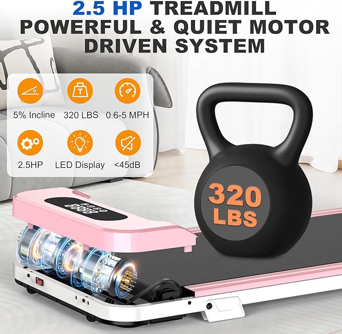 Incline Walking Pad with Handle Bar, Folding Treadmill Foldable Portable Under Desk for Home Office, Ultra Quiet <45dB, Safety Lock, 300+ LB Capacity-StrideForce Fitness