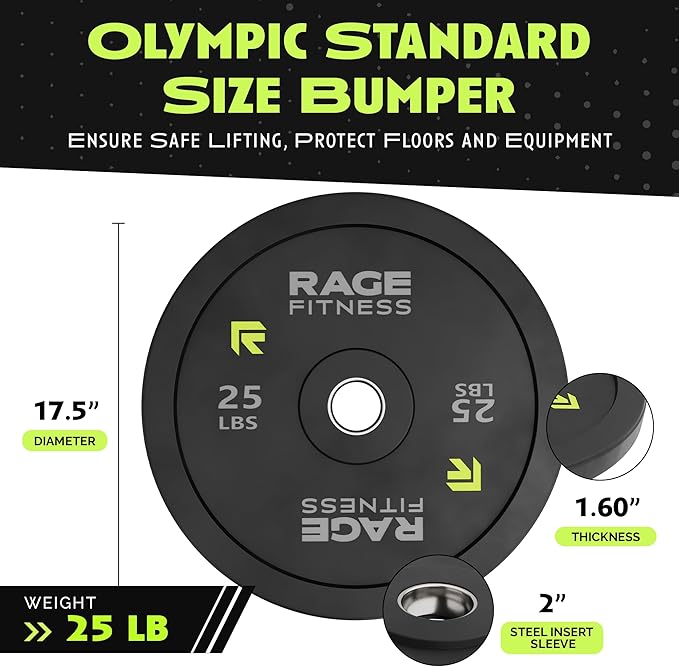 Olympic Bumper Plates, Rubber Formula With Steel Insert (10lb, 15lb, 25lb, 35lb, 45lb - SOLD INDIVIDUALLY), Olympic Weight Plates for Strength Training, Bench Press, Squats, Powerlifting-StrideForce Fitness