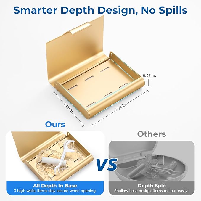 Aluminum Retainer Case for Invisalign Aligners, Partial Mouth Guard Case Denture Retainer Container Case Holder with Vent Holes, Slim Orthodontic Aligner Case for Traveling-1 Pack Gold