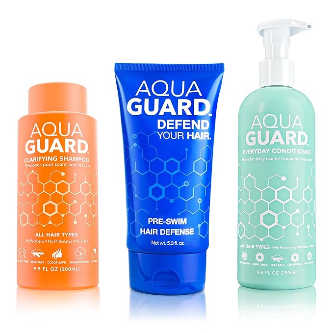 AQUA GUARD Swimmers Essential Hair Protection Bundle | Prevents Chlorine Damage + Softens Hair While Swimming | Color Safe, Leaves Hair Smelling Great | Made in California-StrideForce Fitness