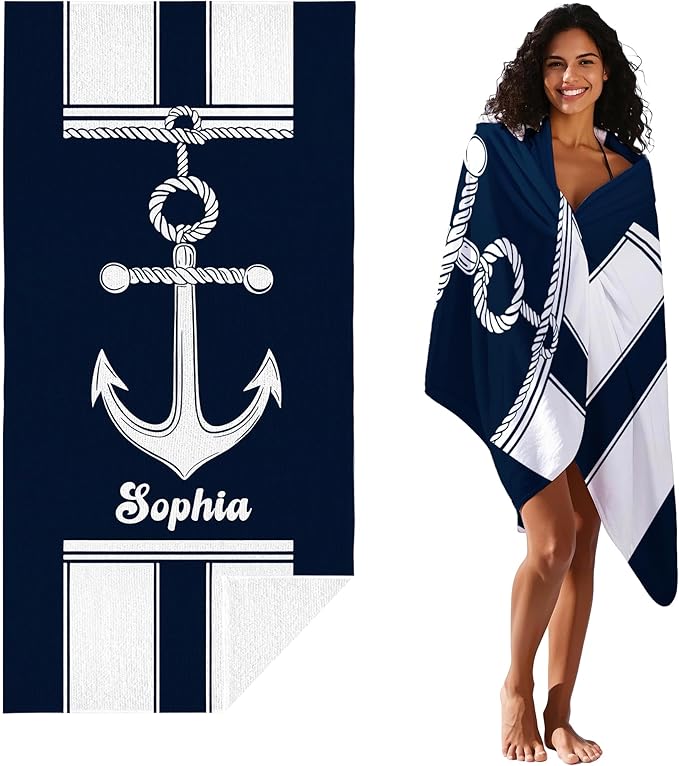 JML Personalized Beach Towel with Name, Custom Anchor Beach Towel, Customized Microfiber Pool Towel, Quick Dry & Absorbent Swim Towel for Adult,Anniversary, Birthday, Summer Holiday,Vacation-StrideForce Fitness