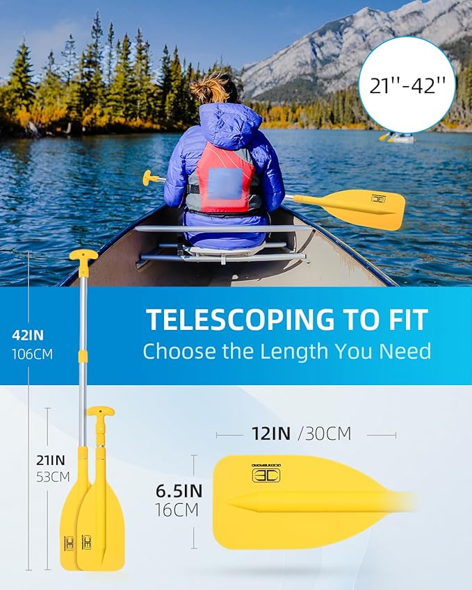 OCEANBROAD Telescoping Emergency Paddle 21''-42''（Assembling Required）/26''-54'' Aluminium Shaft for Kayaking Boating Canoeing River Tubing-StrideForce Fitness