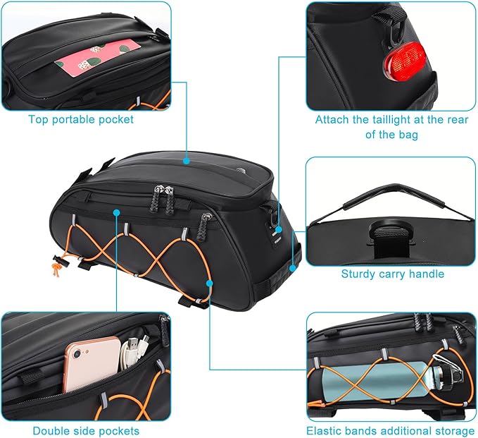 MOSISO Bike Rack Bag with 2 Removable Panniers, Waterproof Bike Trunk Cooler Storage Handbag Insulated Bicycle Rear Seat Pouch, Bicycle Storage Saddle Shoulder Bag Cycling Luggage Pouch, Black-StrideForce Fitness