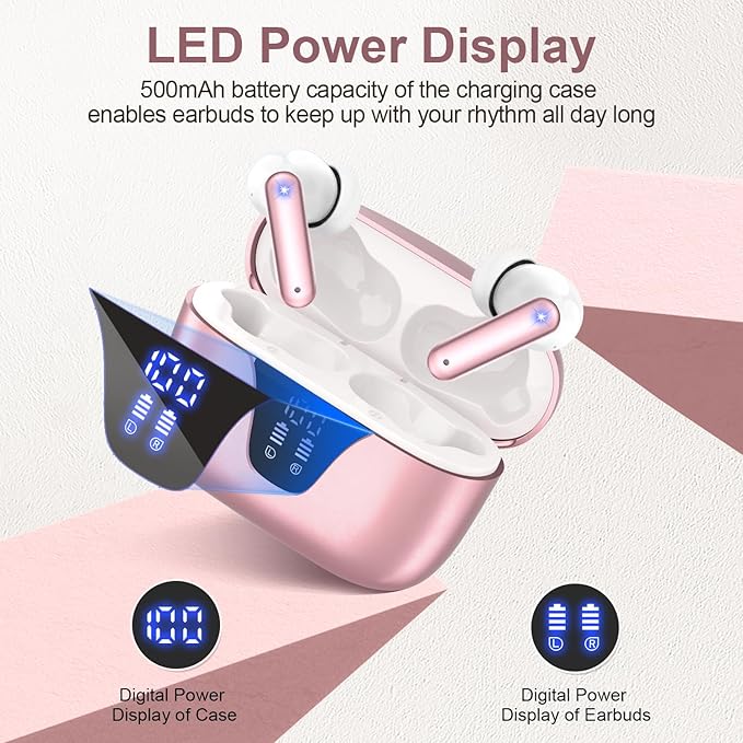 ZIUTY Wireless Earbuds Bluetooth Headphones, 50H Playtime Ear Buds with Mic, LED Digital Display Charging Case, IPX7 Waterproof, Deep Bass Stereo, in-Ear Earphone for iPhone Andriod Phone-StrideForce Fitness