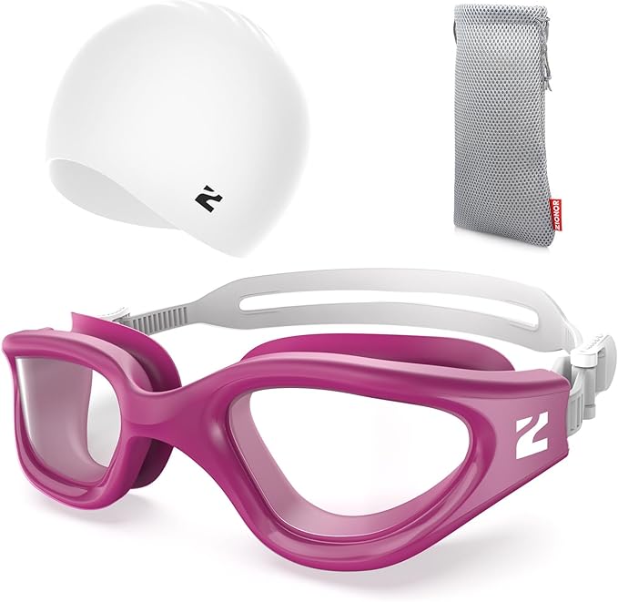 ZIONOR G1 Lite Swim Goggles with Swim Cap Comfortable Anti-fog Swimming Goggles Cap Set for Adult Men Women-StrideForce Fitness