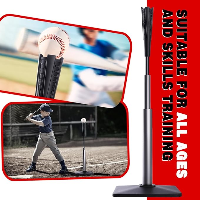 4-Prongs Ball Rest Batting Tee for Baseball and Softball， 23" to 44" Adjustable Baseball Tees for Hitting，Heave Duty Base Baseball Tee （No Included The Baseball）-StrideForce Fitness