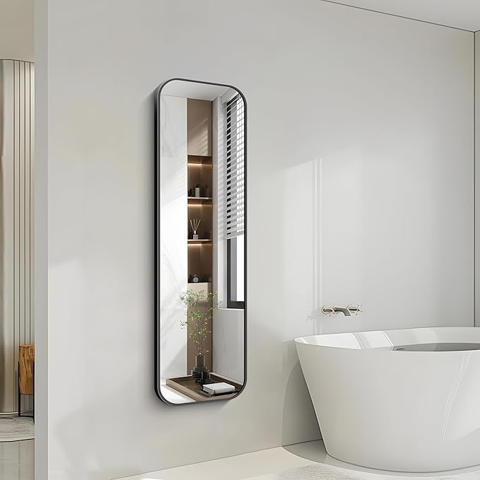 FORBATH Bathroom Mirror 55" x 16", Rectangle Black Bathroom Mirror with Black Aluminum Frame Rounded Corner, Wall Mounted Mirror for Bedroom Entryway Living Room-StrideForce Fitness