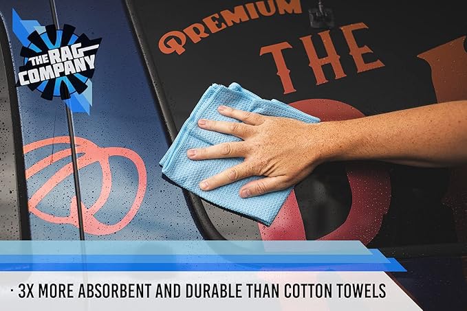 The Rag Company - Standard Waffle Weave Microfiber Towels (2-Pack) Detailing, Window, Glass and Drying, Wax & Polish, Lint-Free, Streak-Free, 370gsm, 16in x 24in, Royal Blue-StrideForce Fitness