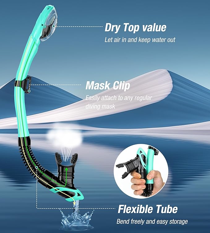 Aegend Dry Snorkel, Dive Mask Easy-Breath Free Diving Snorkel for Snorkeling Scuba Diving Freediving Swimming, with Top Dry Valve and Food-Grade Silicone Mouthpiece-StrideForce Fitness