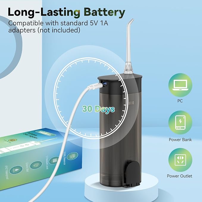Mini Water Flosser for Teeth,Travel Dental Flosser Picks, Portable Oral Irrigator with Telescopic Water Tank, 5 Modes IPX7 Waterproof Tooth Flosser for Brace, Sensitive Teeth, with Storage Bag