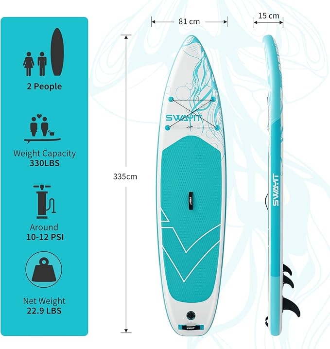 Inflatable Stand Up Paddle Board – Durable SUP for Adults & Youth,33" Wide Blow Up Paddle Board with Paddle, Pump, Backpack,Leash – All Around Stable for All Skill Levels, Carries up to 450 lbs-StrideForce Fitness
