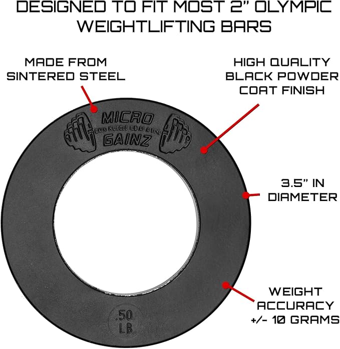 Micro Gainz Calibrated Fractional Weight Plate Set of 2 Plates, Choose Set (.25LB-1.25LB), Designed for Olympic Barbells for Strength Training & Micro Loading Bar Weights, Made in USA-StrideForce Fitness