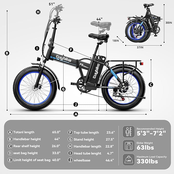 Foldable Electric Bike for Adults, 30+MPH, 48V 20Ah Removable Lithium Battery up to 80Miles, 20" Fat Tire 1000W Peak Motor Dirt Ebike Adult Electric Bicycle for Commute Beach Mountain E Bike-StrideForce Fitness