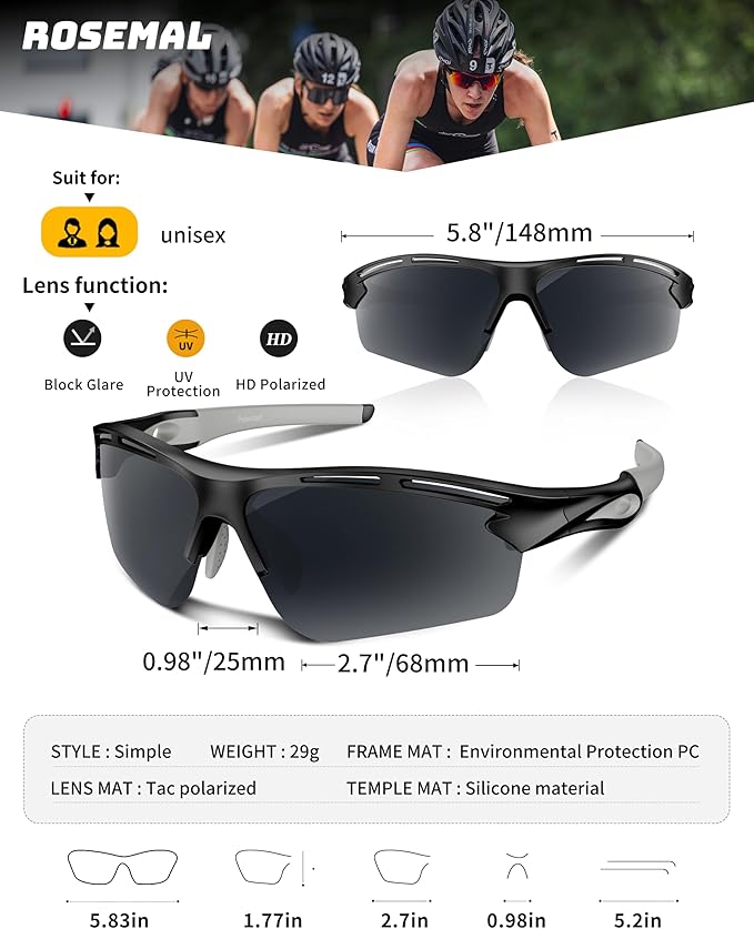 Polarized Sports Sunglasses for Men Women,UV400 Protection Sunglass for Running Cycling Fishing Hiking TR90-StrideForce Fitness