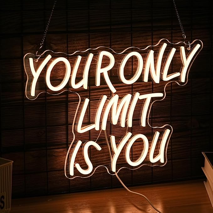 Your Only Limit Is You Neon Sign USB Powered Motivational Letters Neon Light Sign for Wall Decor Dimmable LED Warm White Positive Quote Light Up Sign for Classroom Bedroom Office Study Room-StrideForce Fitness
