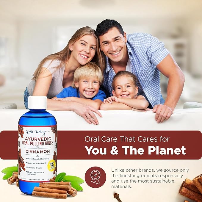 Pack of 3 Ayurvedic Organic Oil Pulling for Teeth & Gums | Natural Cinnamon Flavored Oral Rinse Mouthwash | Essential Oils for Healthy Gums & Bad Breath | Teeth Whitening & Fresh Breath-8 FL Oz