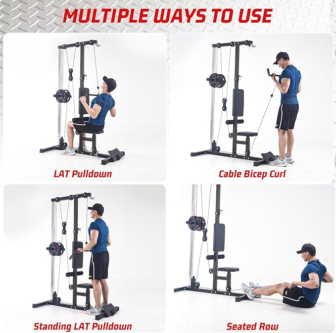LAT Pulldown Machine, Multi-Functional Cable Machine with High and Low Pulley Station, Row Cable Machine Home Gym with Leg Support, Tricep Workout Equipment-StrideForce Fitness