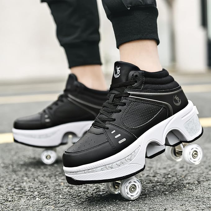 Roller Skate Shoes for Women Four Rounds Children's Roller Skates Shoes That Turn into Rollerskates Sneakers Outdoor Light Shoes with Wheels for Girls/Boys-StrideForce Fitness