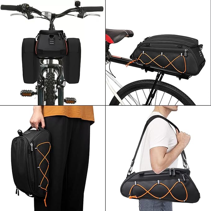 MOSISO Bike Rack Bag with 2 Removable Panniers, Waterproof Bike Trunk Cooler Storage Handbag Insulated Bicycle Rear Seat Pouch, Bicycle Storage Saddle Shoulder Bag Cycling Luggage Pouch, Black-StrideForce Fitness