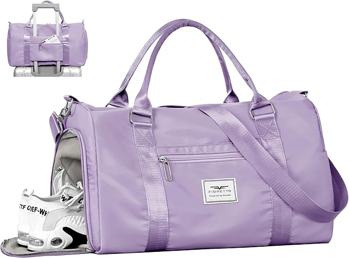 FIORETTO Womens Gym Tote Duffle Bag with Wet Pocket & Shoe Compartment, Sports Duffel Overnight Weekender Hospital Workout Carry on Bag for Girls, Ideal for Travel, Swimming, Dance, Ballet Purple-StrideForce Fitness