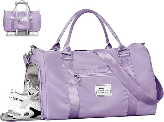 FIORETTO Womens Gym Tote Duffle Bag with Wet Pocket & Shoe Compartment, Sports Duffel Overnight Weekender Hospital Workout Carry on Bag for Girls, Ideal for Travel, Swimming, Dance, Ballet Purple-StrideForce Fitness