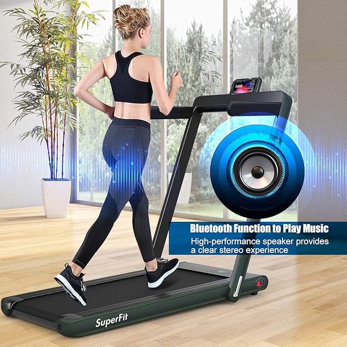 GYMAX Walking Pad, 2.25HP Foldable Treadmill with Smart App & Remote Control, Bluetooth LED Monitor, Small Spaces Compact Running Machine, Folding Portable Under Desk Treadmill for Home Office-StrideForce Fitness