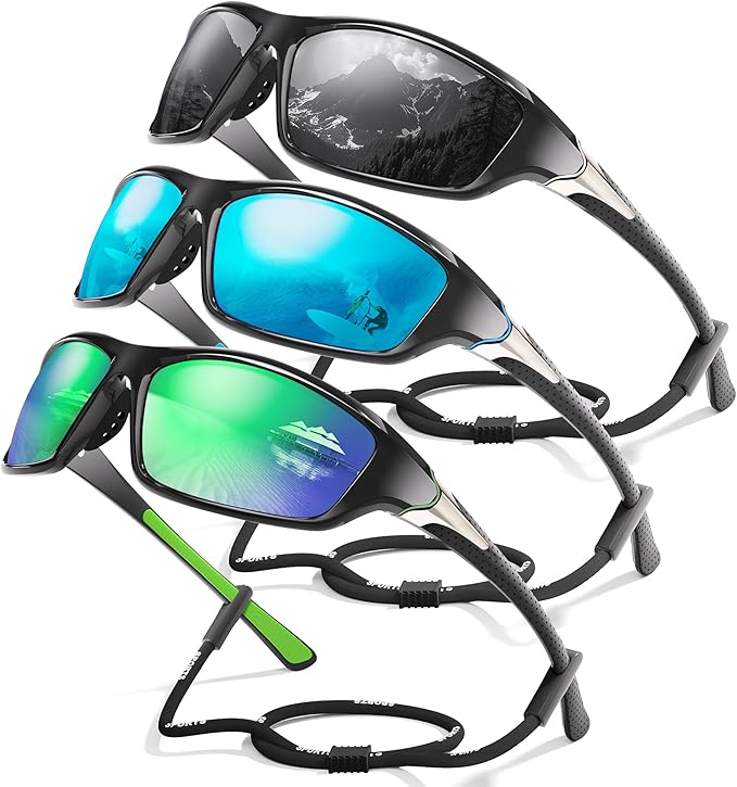 3 Pack Polarized Sports Sunglasses for Men, Mens Sunglasses Wrap Around UV400 Protection for Cycling Fishing Driving-StrideForce Fitness