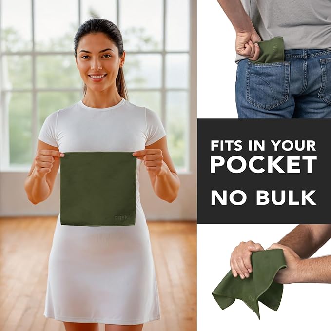 Pocket-Sized Sweat Towels - The Original Sweat Absorbing Handkerchiefs - Quick-Dry Microfiber Sweat Rags for Face, Hands, & Body - Men & Women - Gym, Sports, and Work (Green: 5 Pack)-StrideForce Fitness
