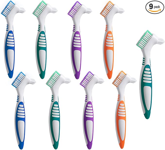 [2025 Upgrade] 9Pcs Denture Brush，Denture Toothbrushes，Denture Cleaning Brush ，Double Sided Toothbrush，9Color