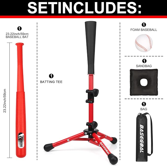 Baseball Tee for Kids,Youth Stand Set,Teeball Set,Youth Baseball,Softball Batting Tee Set,Easy Adjustable Height-StrideForce Fitness