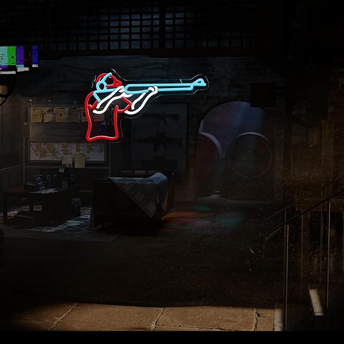 Man Shooting Neon Sign Nerf Sniper Rifle Light Up Sign Shooter Gifts Gun Player Light Sign Dimmable LED Sign for Gun Club Decor Man Cave Game Room 15.2"×9"-StrideForce Fitness