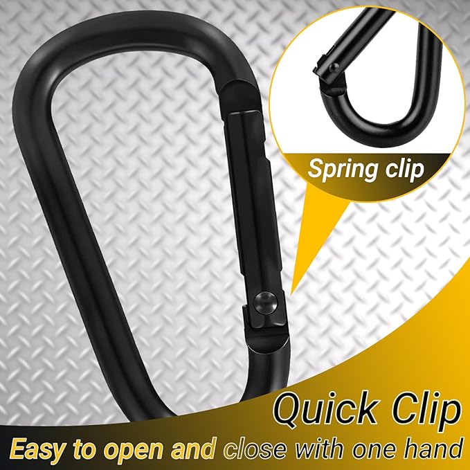 Heavy Duty Aluminum D Carabiner Clips & Key Rings, Black & Sliver Corrosion Resistant Keychain for Keys, Outdoor Sports, Hiking, Camping, Fishing & Hanging Gear-StrideForce Fitness