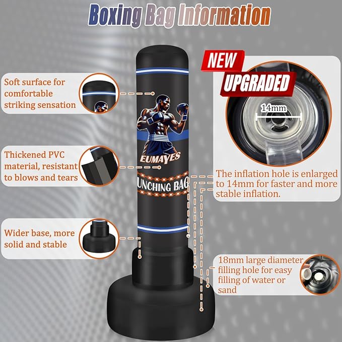 Freestanding Punching Bag for Adults Teens, 71" Heavy Punching Bag with Stand and Boxing Reflex Balls & Electric Air Pump, Inflatable Kickboxing Bag for Training MMA Thai Fitness Karate-StrideForce Fitness