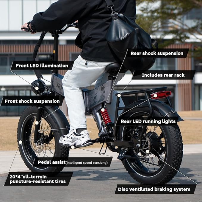 Folding Electric Bike for Adults, 20'' 1500W Peak Fat Tire Ebike, Up to 70 Miles 30+MPH Electric Mountain Bike with 52V 20AH Removable Battery, Dual Suspension, 7-Speed,UL Certified-StrideForce Fitness