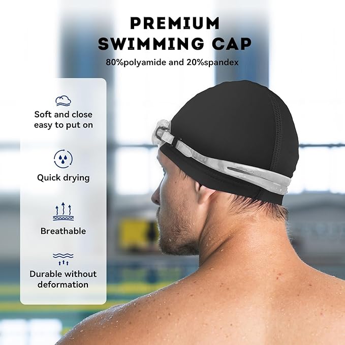 Swim Cap for Men Women Adult, High Stretch Fabric Swim Cap, Swimming Caps Non-Waterproof-StrideForce Fitness