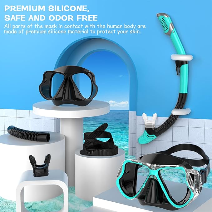 Greatever Dry Snorkel Set,Panoramic Wide View,Anti-Fog Scuba Diving Mask,Professional Snorkeling Gear-StrideForce Fitness