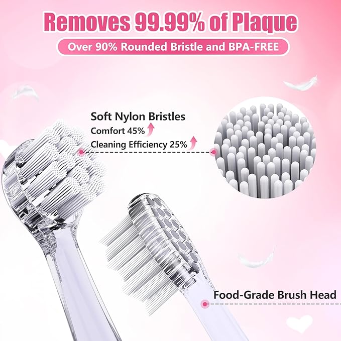 DADA-TECH Toddler Electric Toothbrush Kids Age 1-2-3 Years Old, Baby Electric Toothbrush with LED Light 2 Minutes Timer 4 Vibrating Heads for Infants Toothbrush 6 to 12 Months and Up (Pink)