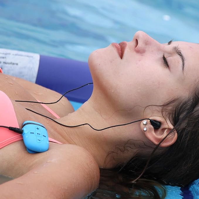 Waterproof MP3 Player for Swimming, Underwater Headphones with Short Cord, MP3 Waterproof Swimming Underwater 3 Meter, Shuffle Feature-StrideForce Fitness