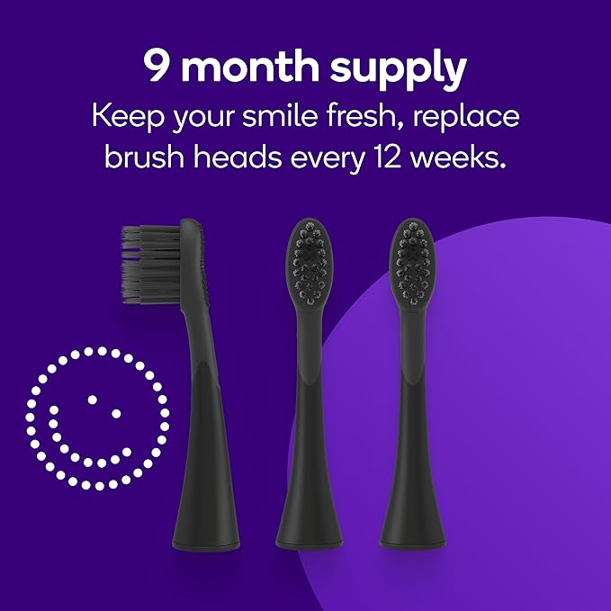 BURST Genuine Replacement Heads for Original Sonic Electric Toothbrush (Black/3 Pack) | Ultra Soft Bristles for a Deep Clean | Stain & Plaque Removal