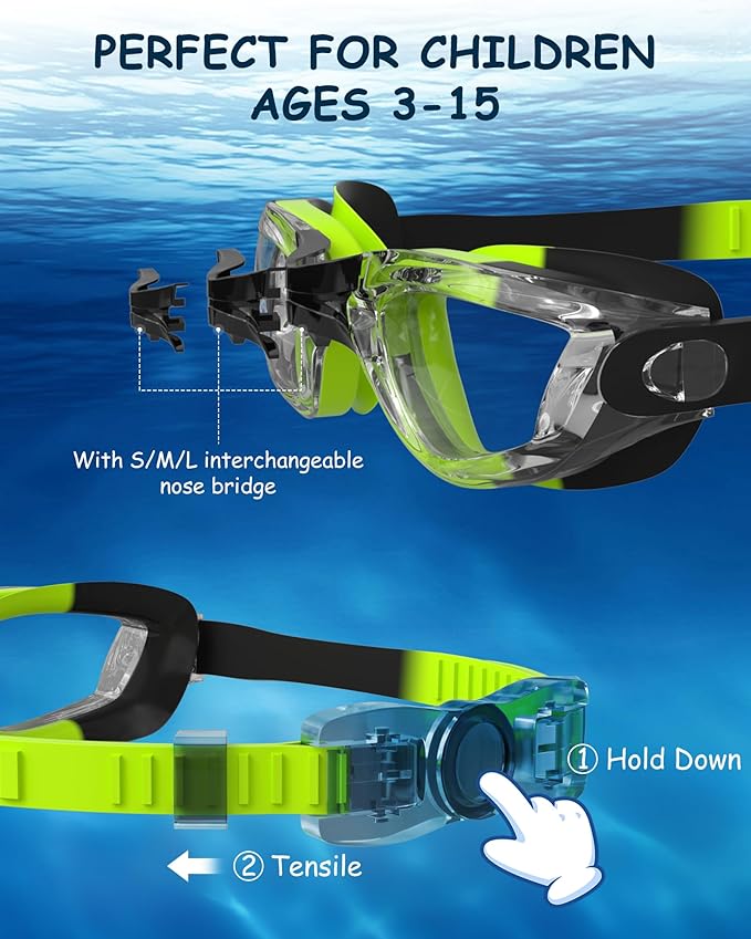Kids Swim Goggles, Swimming Goggles for Kids Toddlers 3-14 with Swim Cap, Nose Clip, Nose Bridge, Ear Plugs-StrideForce Fitness