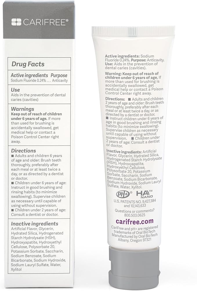 CariFree Gel 1100, Grape Flavored, Anti-Cavity Fluoride Toothpaste with Nano Hydroxyapatite for pH Neutralization, Enamel Protection, Dentist Recommended for Kids and Adults, Dentist Developed