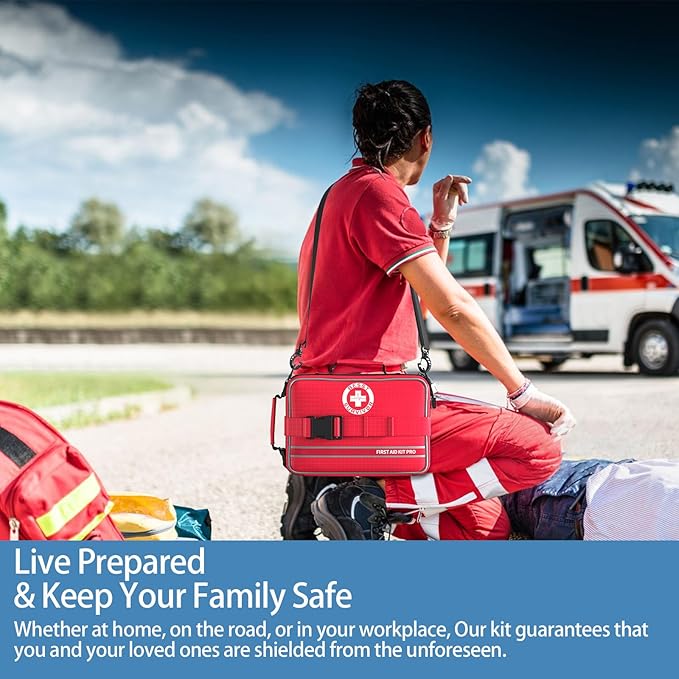 Comprehensive First Aid Kit, Premium Emergency Trauma Kits with Shoulder Strap for Car Camping Gear, Labelled Compartments Survival Kit, Home Essentials, Outdoor Emergency Medical Supplies -324 Piece-StrideForce Fitness